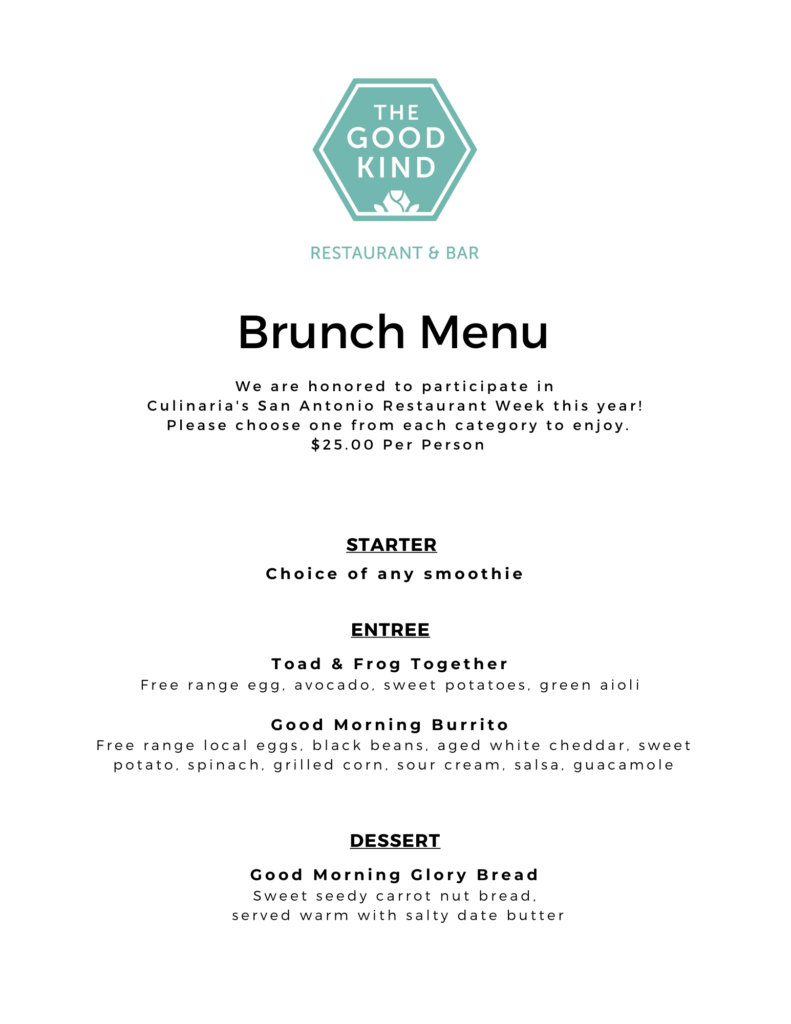 The Good Kind San Antonio Restaurant Week 2020 Brunch Menu