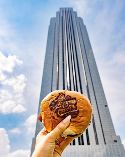 Clutch City Cluckers Burger in front of Williams Building