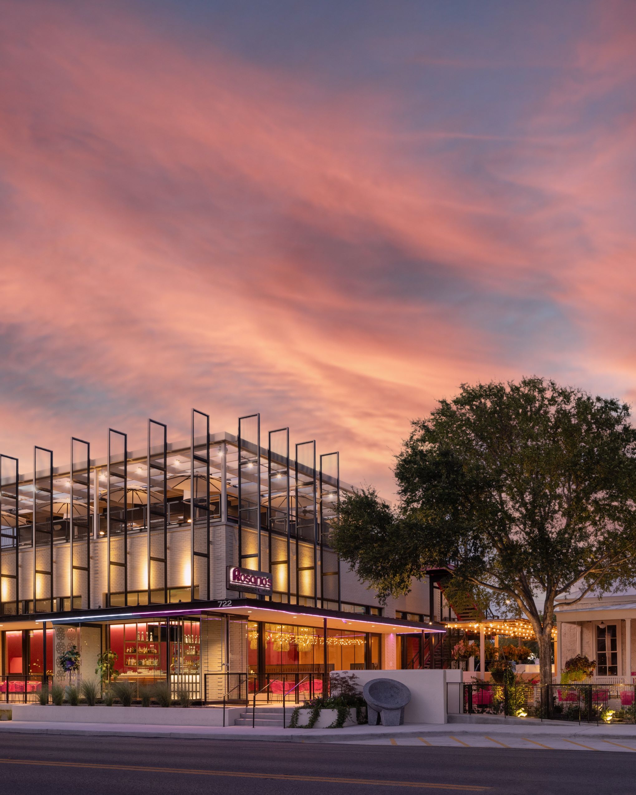 Exterior of Rosarios at Dusk