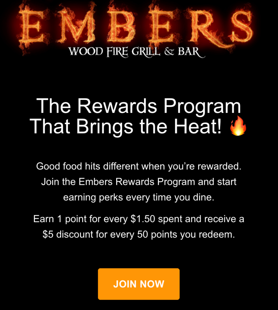 Embers Rewards Program Email