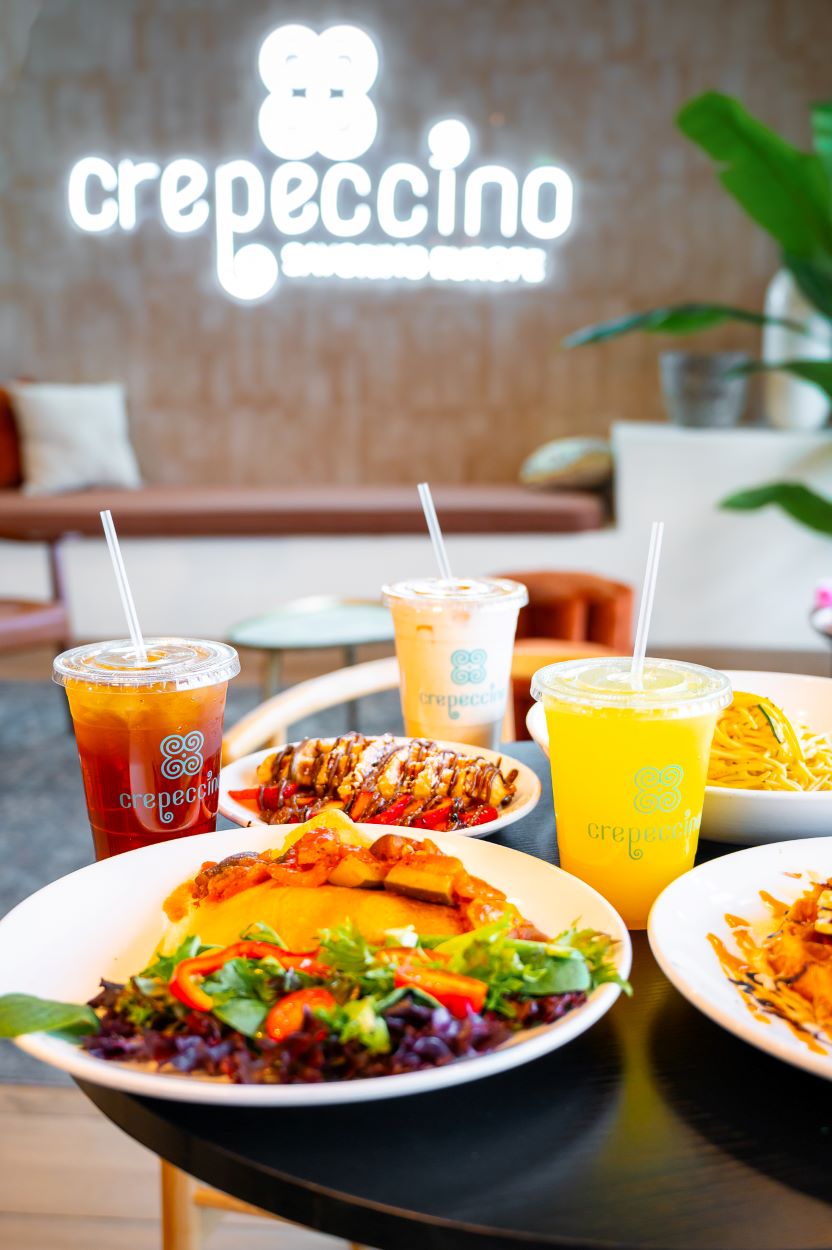 Spread of food and drinks at Crepeccino